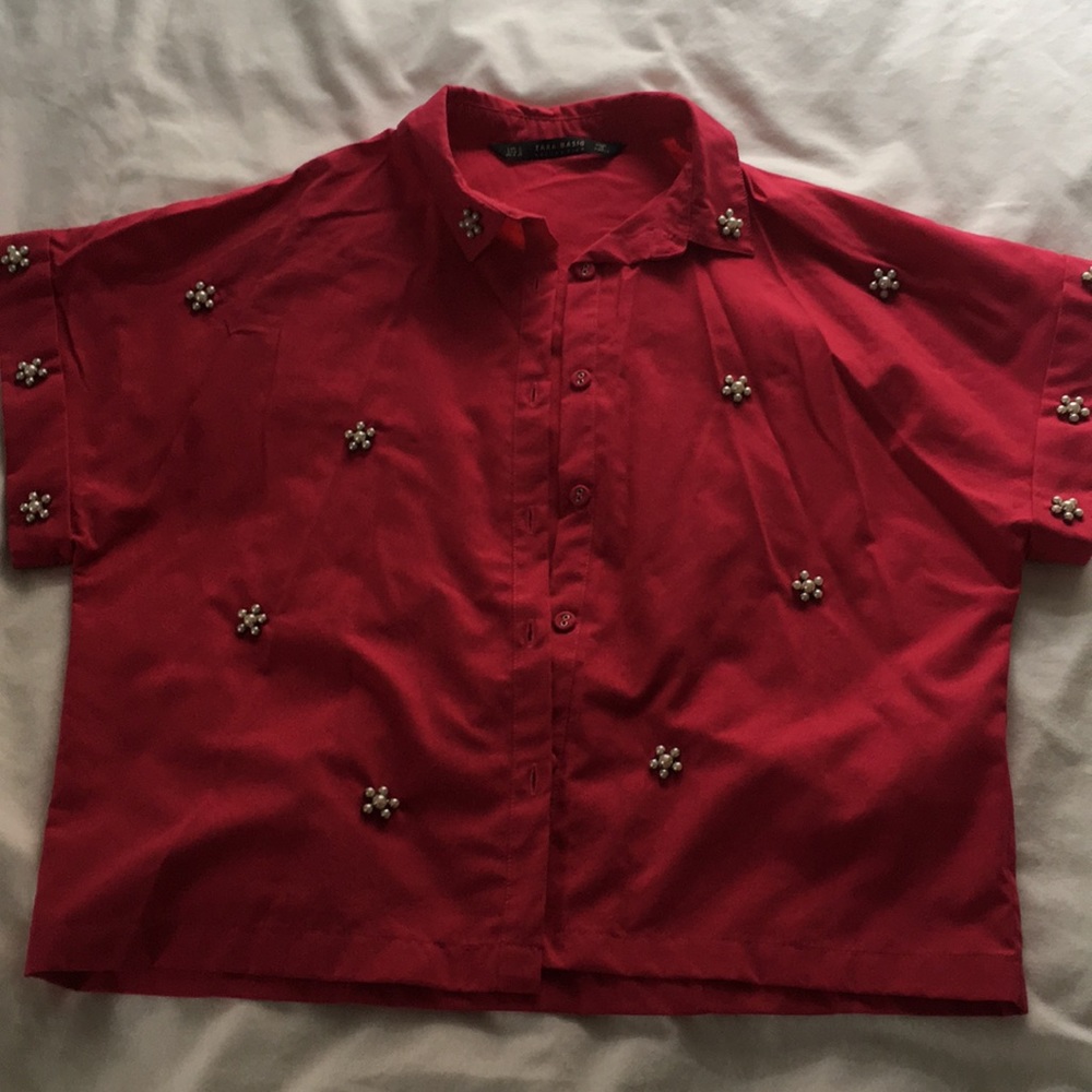 Zara Short Sleeve Button-up with Pearls